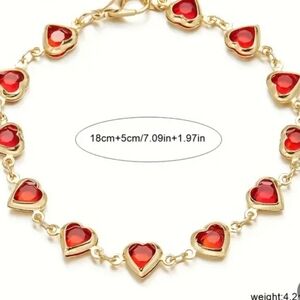 NEW Red Heart Charm Bracelet gold like Chain set with Red Heart
